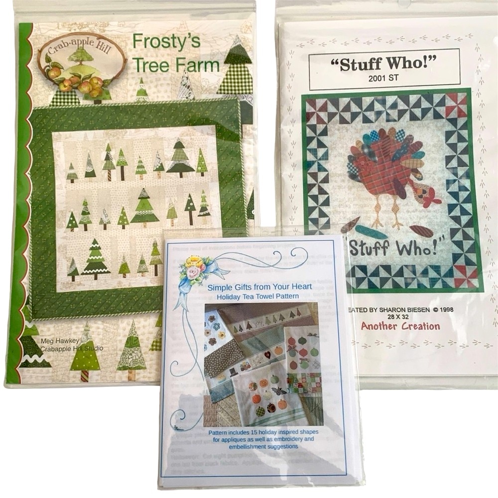 Seasonal Holiday Quilt Wall Hanging Patterns & Tea Towel Pattern Lot of 3 NWT
